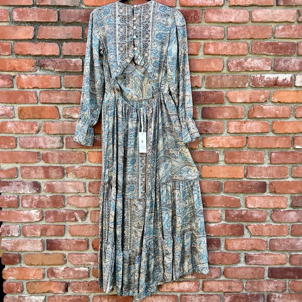 Paisley Print Buttoned Back Poly Silk Maxi Dress NWT